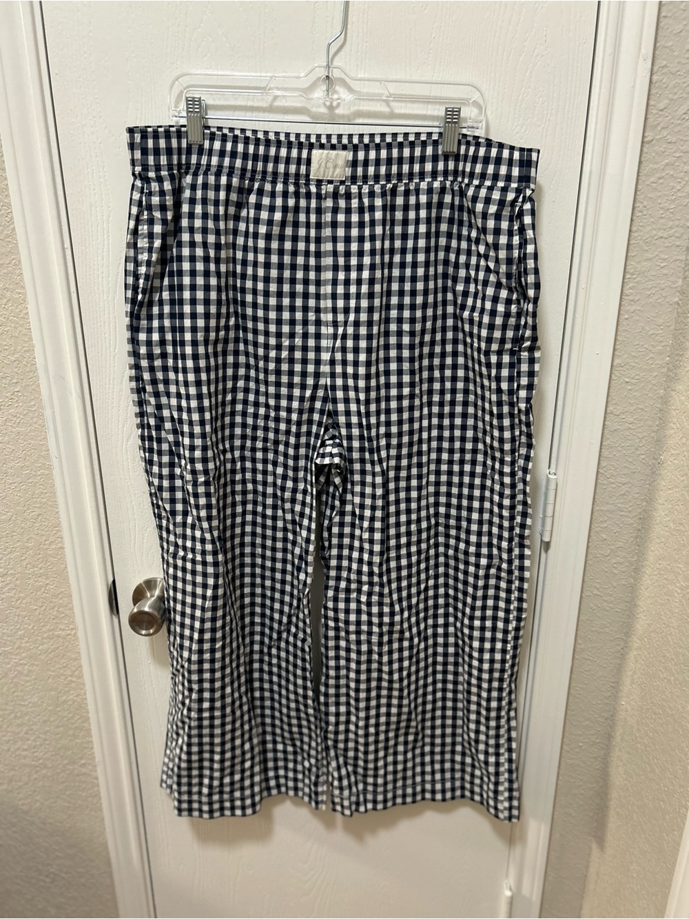 J. Crew Wide Leg Pajama Pants Navy & White 100% Cotton Woman’s XL Elastic Waist